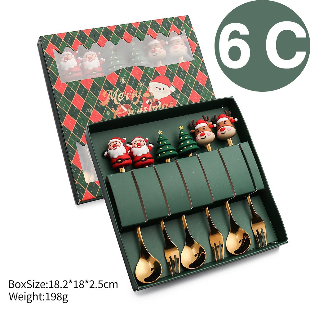 Cuchilleras de acero inoxidable transfronterizas muñecas de Navidad cucharas y tenedores juegos de regalo de café cucharas de postre horquilla de fruta pastel image 27