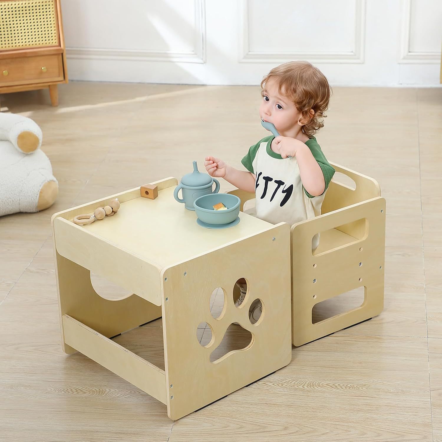 New Montessori Weaning Table Chair Set Children's Furniture Adjustable Toddler Step Stool Wooden Baby Dining Table