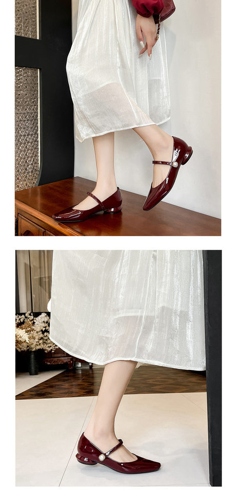 Giày Mary Jane quai ngang mũi vuông đế thấp gót dưới 3 cm — Màu mơ, Màu đen, Màu đỏ rượu chi tiết 6