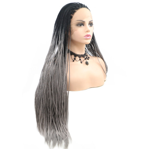 Europeos y estadounidenses pelucas de fibra química trenzada mano frotando fibra química trenzada delante encaje pelucas africanas en el extranjero