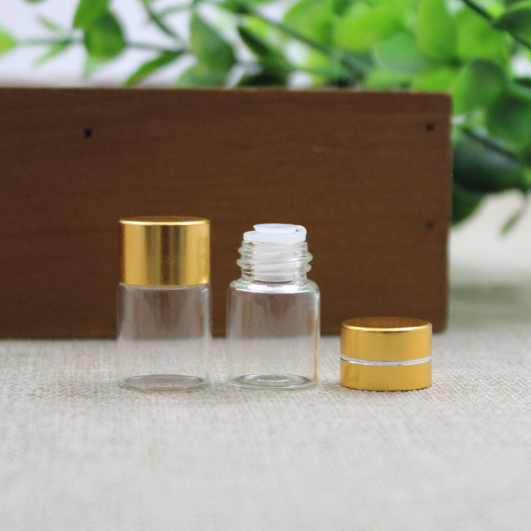 2ml透明精油瓶 连体孔塞切线金盖 分装试用小样品螺口小玻璃瓶子