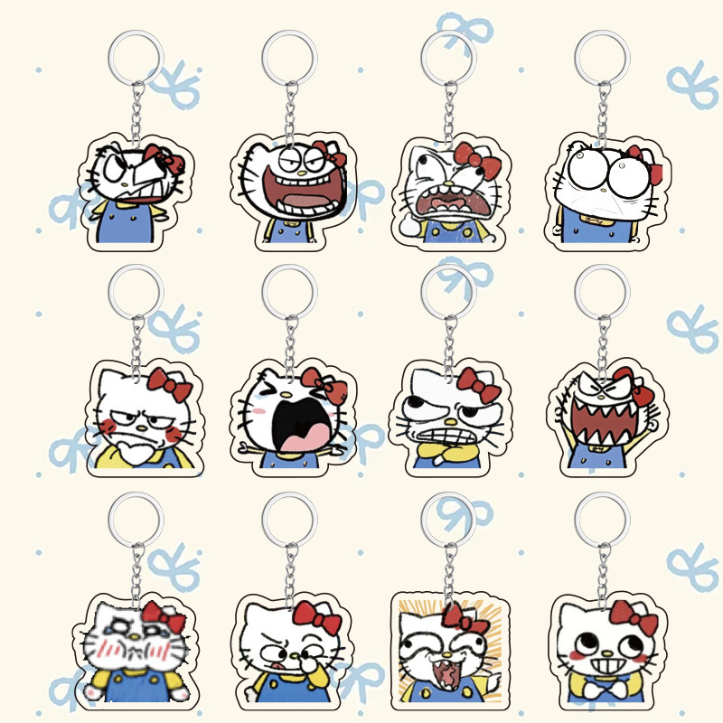 Hellokitty Cat Cute Cartoon Peripherals Funny Acrylic Keychain Gift School Bag Pendant Peripheral Pendant