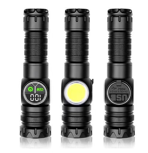 Linterna de luz fuerte láser blanco transfronterizo Pantalla de pantalla de carga Tipo-C fuerte magnético COB luz lateral interruptor doble linterna LED