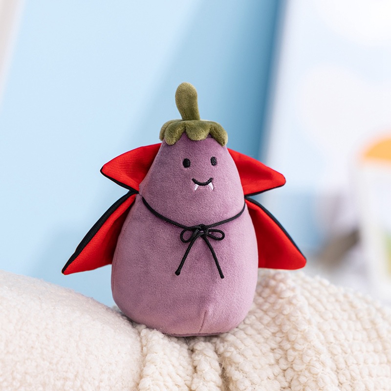 Divertido muñeco de gota de lluvia feliz muñeco muñeco de peluche orejeras de Halloween berenjena manta vampiro berenjena