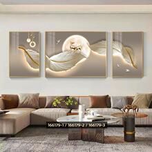 轻奢高端壁画金羽吉祥客厅装饰画现代简约沙发背景墙挂画三联画