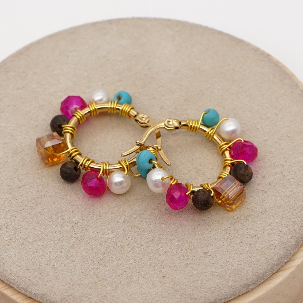 Nihaojewelry Bohemian Crystal Pearl Hoop Earrings Wholesale Jewelry display picture 4