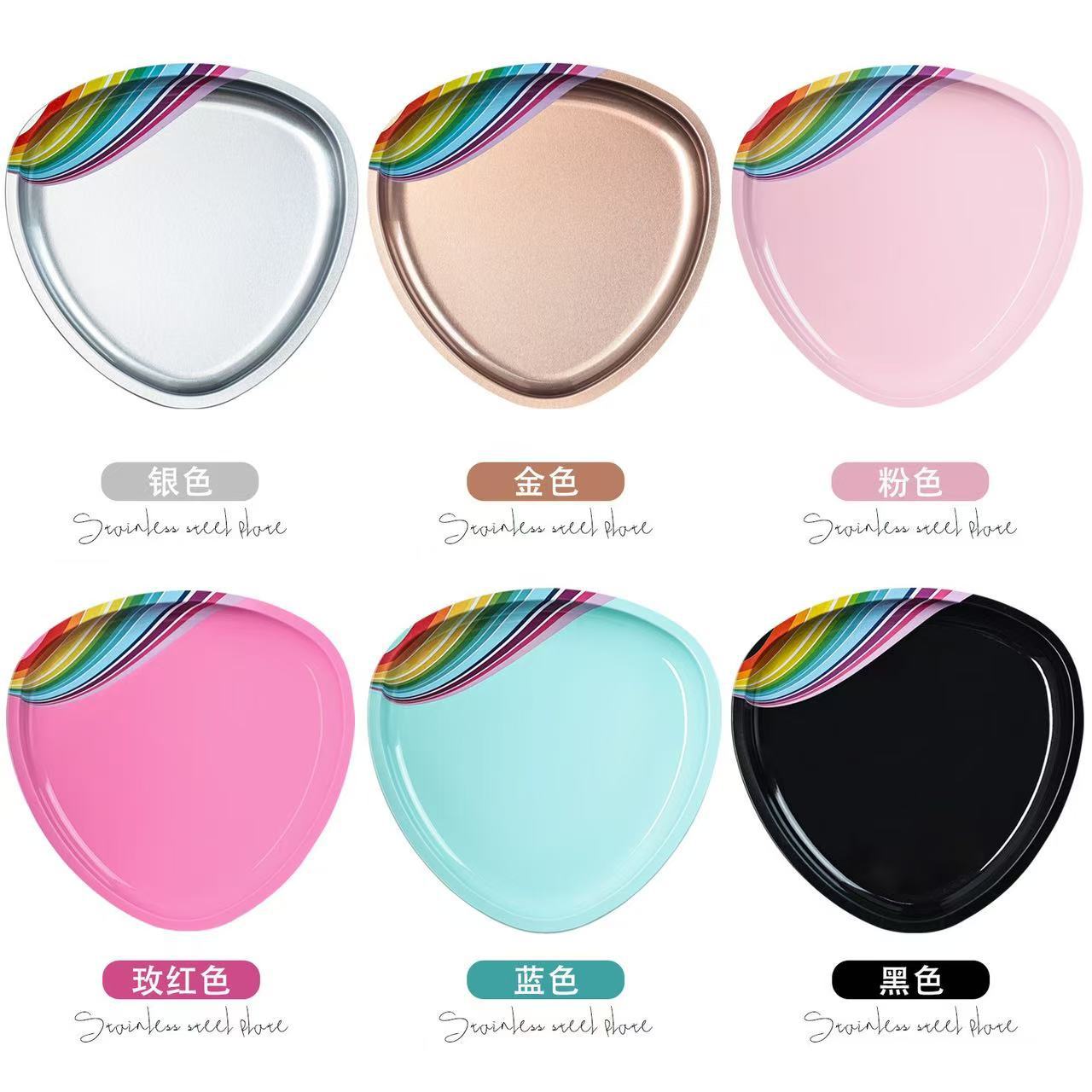 Herramientas de manicura bandeja de joyería de acero inoxidable bandeja de fondo plano joyería multipropósito bandeja triangular de metal en stock