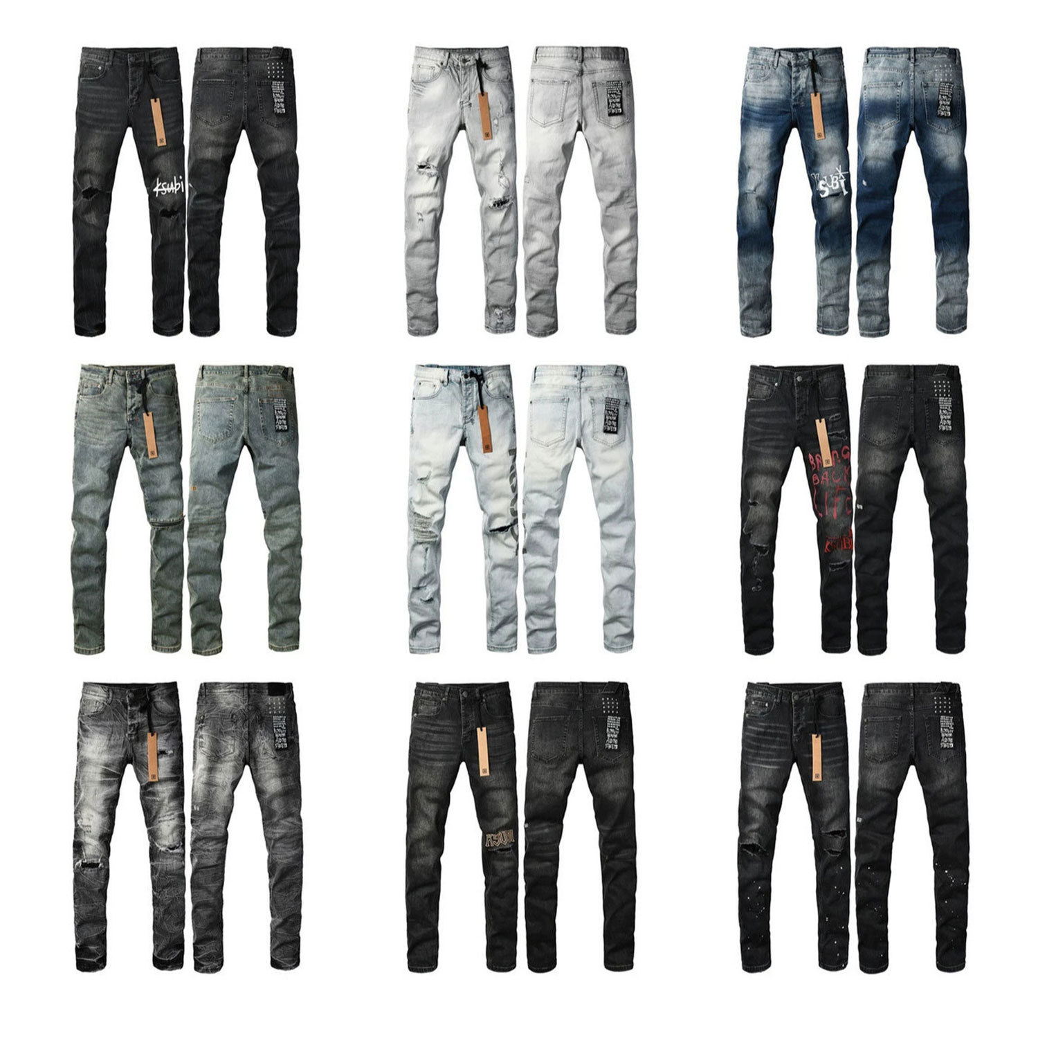 European and American Trendy Brand Kusb Jeans Ksubi Jeans Fashionable Slim-Fit Ripped Distressed Jeans