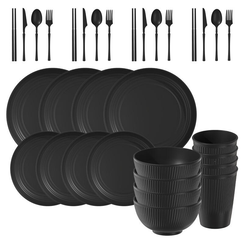 Cross-Border Walmart Wheat Straw Water Cup, Bowl, Plate, Knife, Fork, Spoon, Chopsticks, Vertical Stripe Cup, Creative Simple Tableware Set Cross-Border Walmart Wheat Straw Water Cup, Bowl, Plate, Knife, Fork, Spoon, Chopsticks, Vertical Stripe Cup, Creative Simple Tableware Set