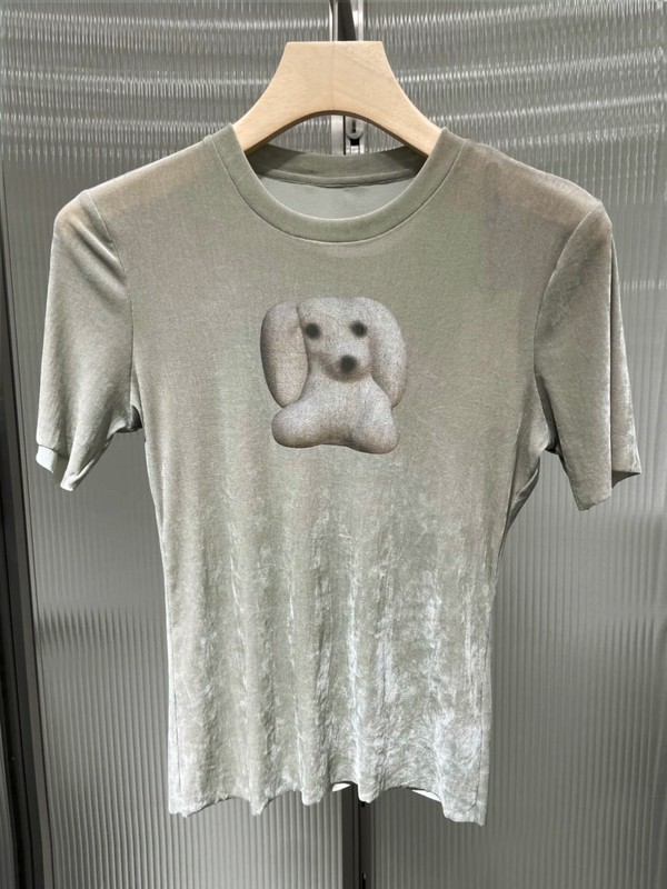 【在庫あり】ニッチ25夏ラウンドネックファッション植毛犬プリントカジュアル万能半袖Tシャツトップス女性用|undefined