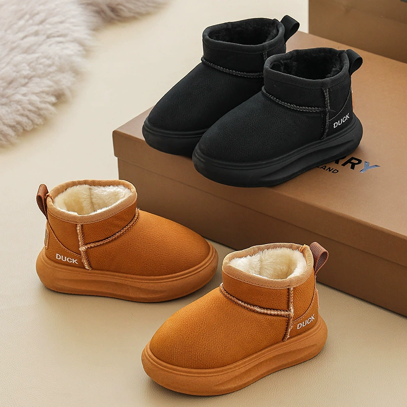 Детские снежные сапоги 2024 зимние новые девушки плюс бархатные короткие сапоги для мальчиков толстые хлопчатобумажные сапоги теплые водонепроницаемые детские ботинки