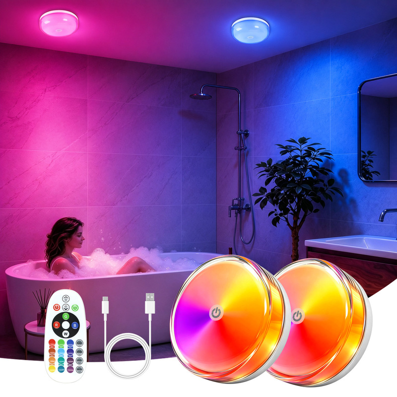 Amazon Rechargeable Rgb Shower Light Ambient Light 18 Colors Bathroom Light Ip65 Waterproof Wireless Touch Control Remote Control