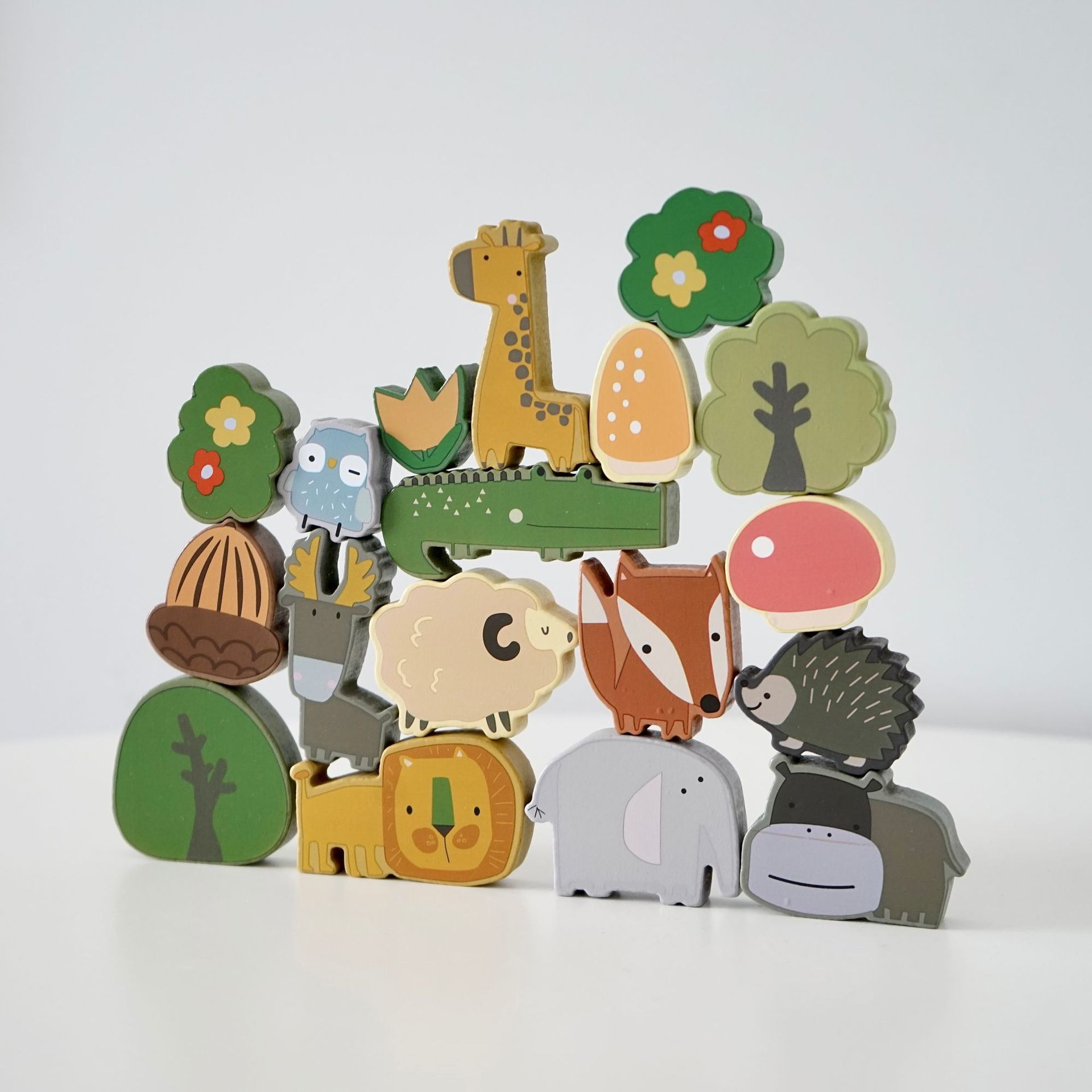 Equilibrio bloques de construcción diversión animal apilado alta jengle coordinación mano-ojo concentración de los niños educación temprana juguetes de madera