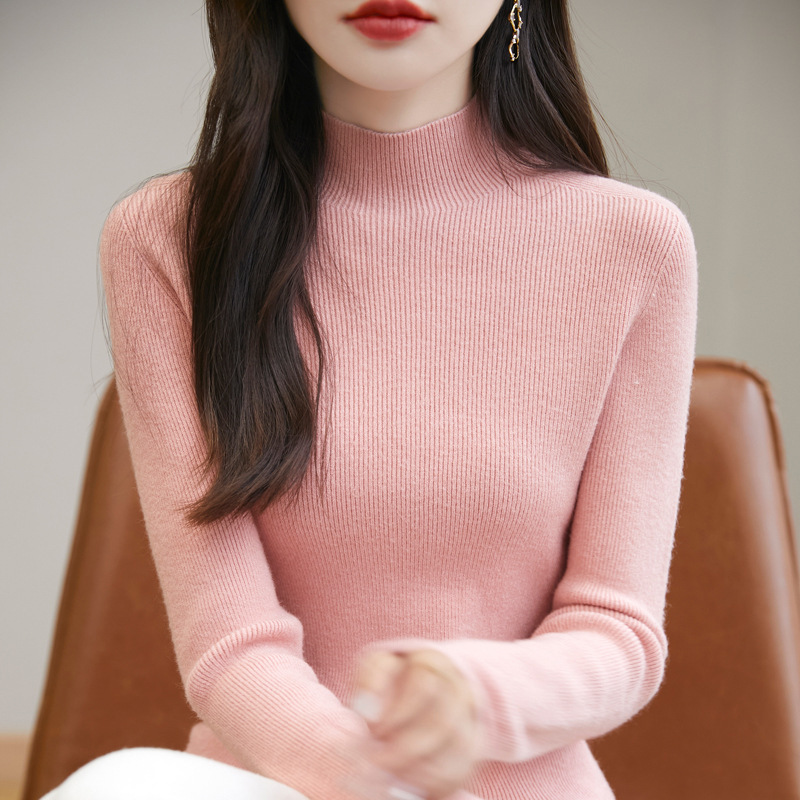 秋冬新款加厚无缝一线成衣女半高领打底修身内搭上衣针织保暖毛衣|undefined
