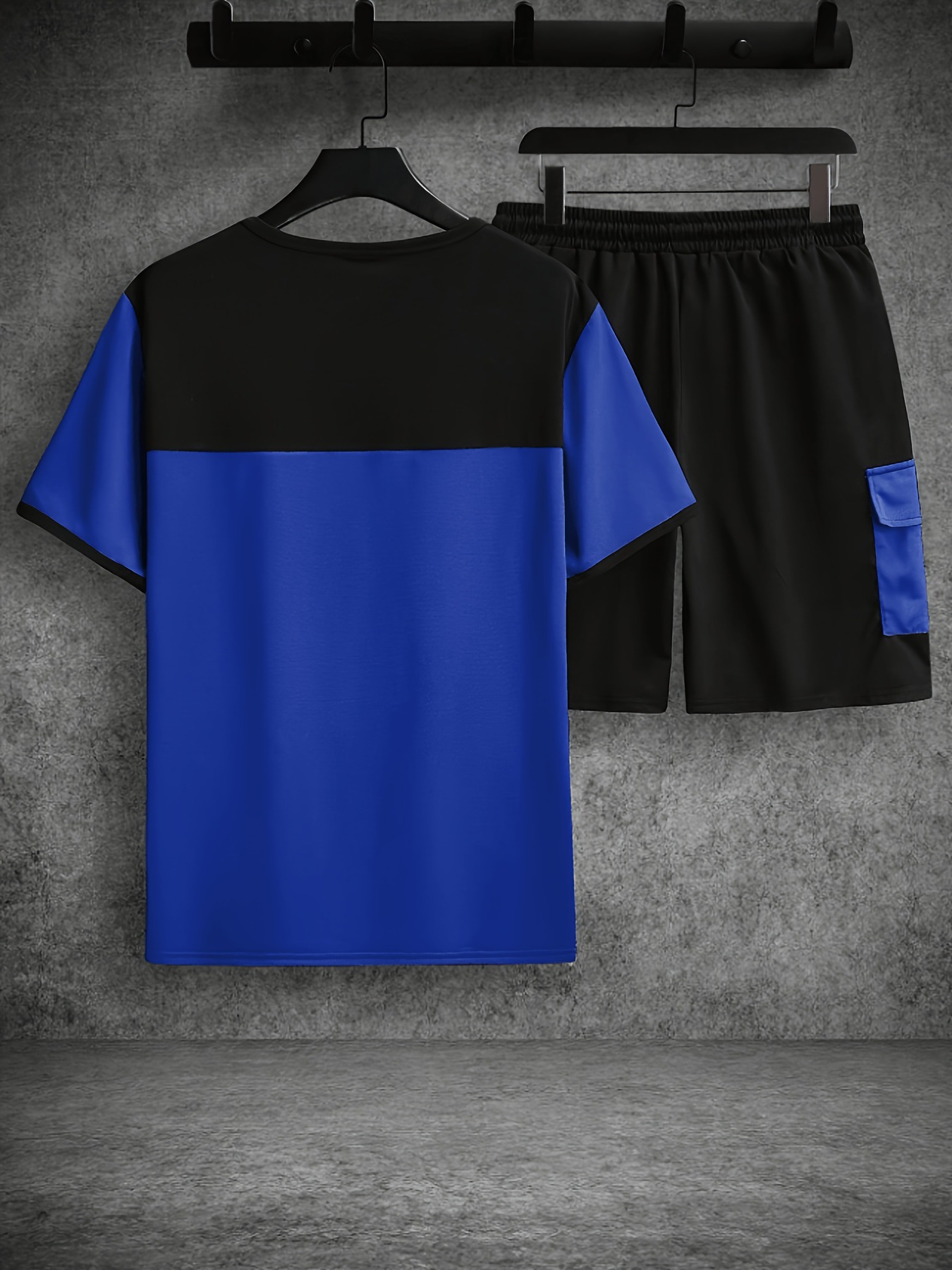 Men's Color Block Sports Suit American Style Casual Set Summer Short Sleeve Shorts For Men_viptrois.com