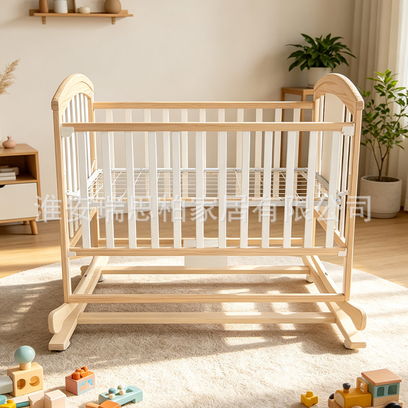 Electric Solid Wood Multifunctional Crib for Newborns, Adjustable Mobile Cradle Bed, Splicing Bed, Factory Direct Sale