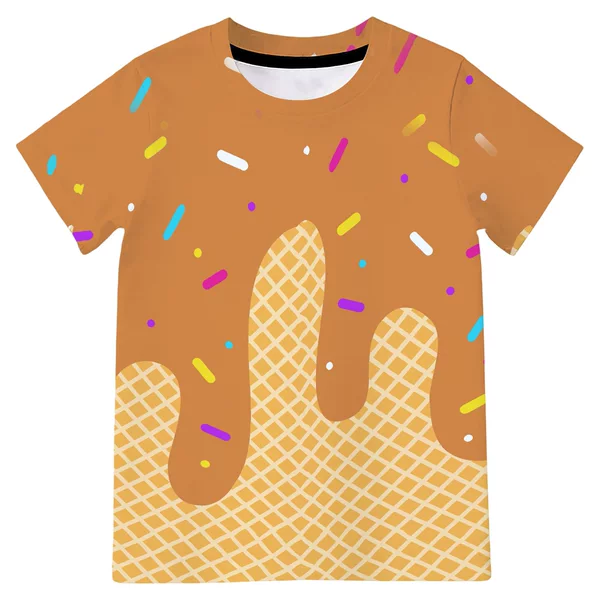 Cross-Border Foreign Trade European and American 3D Digital Printing Dessert Donut Cream Ice Cream Style Children's Casual Short-Sleeved T-Shirt