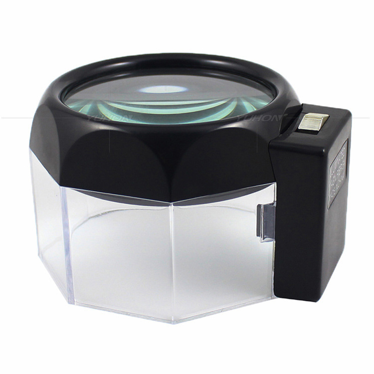 4倍读报看书阅读地图书画八角形桌面圆筒式圆柱形带灯高清放大镜