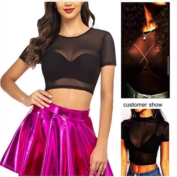 Women Top, Women Mesh T-Shirt, Multi Size Thin Top Long/Short Sleeve S-2XL Breathable Comfortable