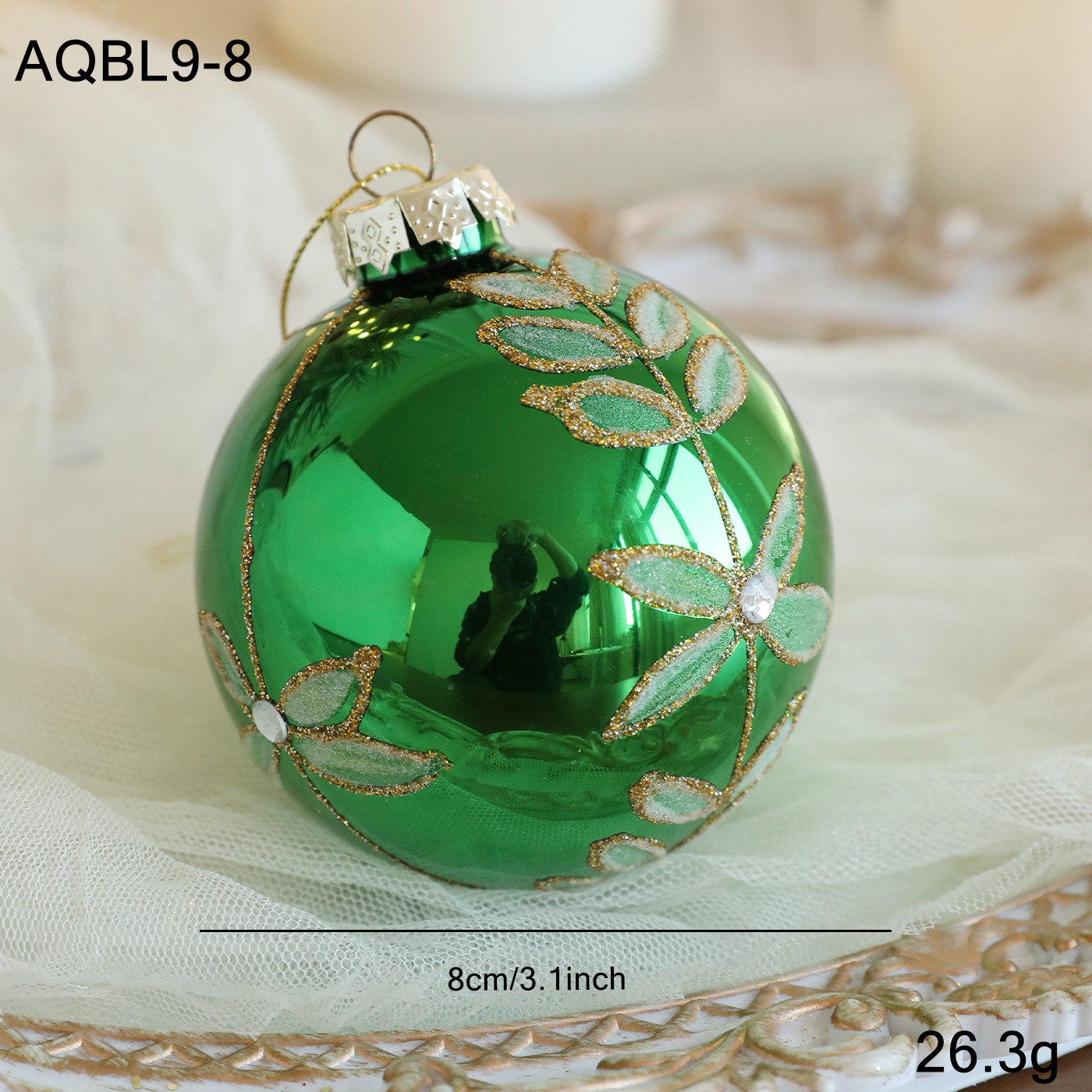 Bola de vidrio de color de 8cm esparciendo bolas colgantes en polvo decoración del árbol de Navidad decoración del colgante de bola hueca disposición del Festival