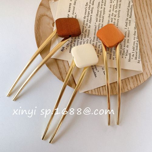 Wooden geometric round hairpin for women, simple temperament, alloy plate hairpin, ball head hairpin, hair extensions, hair accessories wholesale