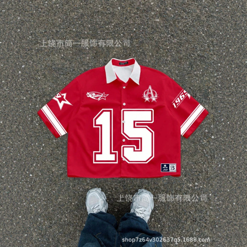 Cross-border foreign trade American-style men's and women's fashion trendy rugby jersey short-sleeve shirt, fashionable printed casual short-sleeve shirt
