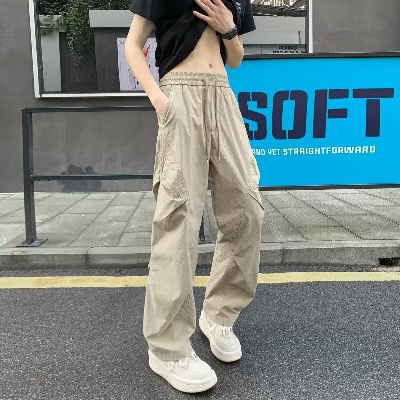 ベージュのカットオフアイスシルク速乾パンツ男の子夏薄いスモールソールオーバーオール日焼け止め空挺部隊カジュアルパンツ|undefined