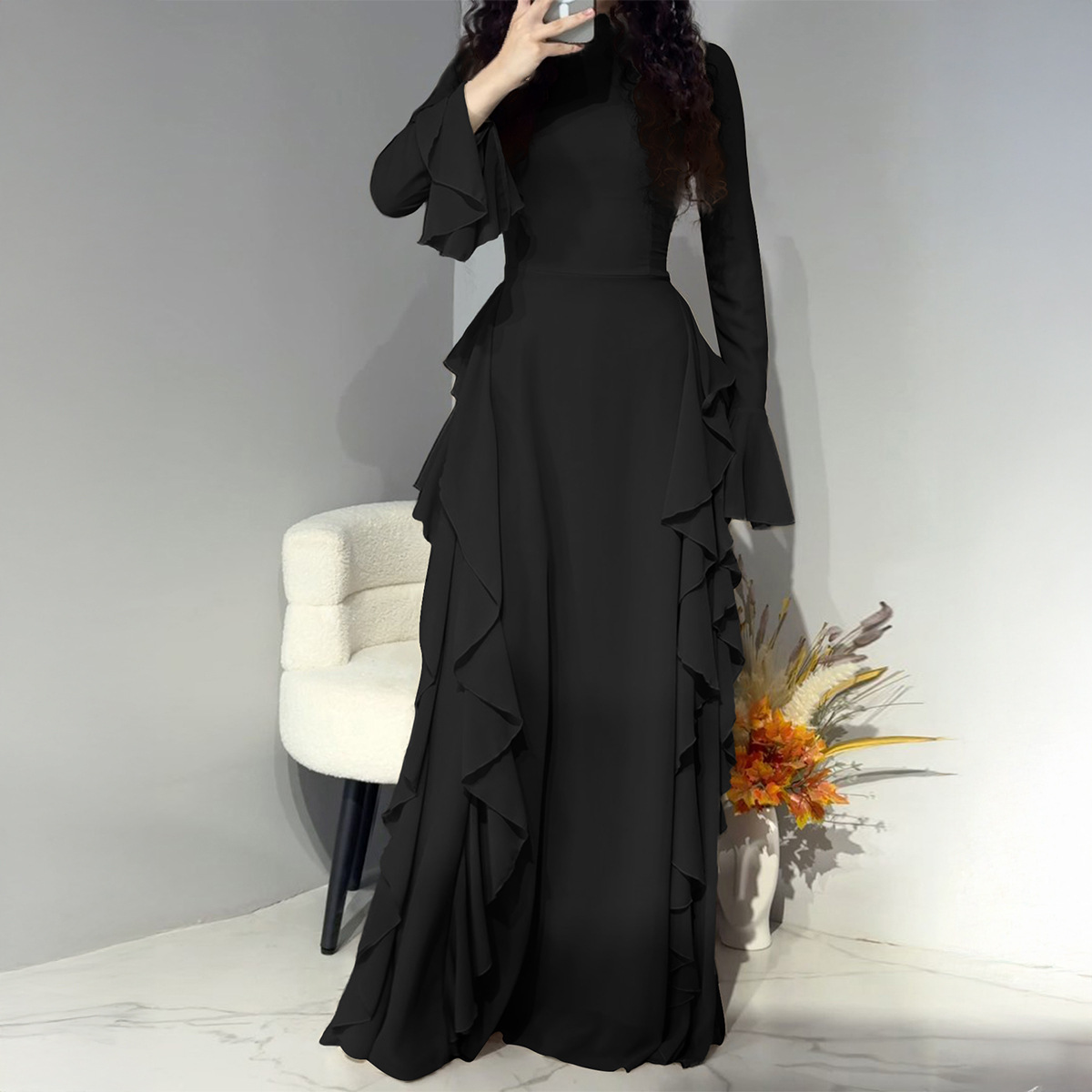 Women's Elegant Long-Sleeve Maxi Office Dress