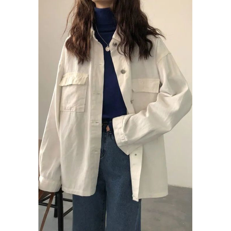 Single Breasted Denim Jacket Spring and Autumn Women's 2024 New All-match Loose Slim Look Solid Color Lapel Jacket Top