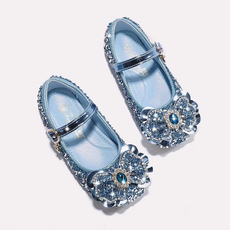 Весна и осень 2024 года для девочек, новая модная обувь принцессы Aisha, блестящая обувь со стразами и пряжкой на мягкой подошве, детская кожаная обувь