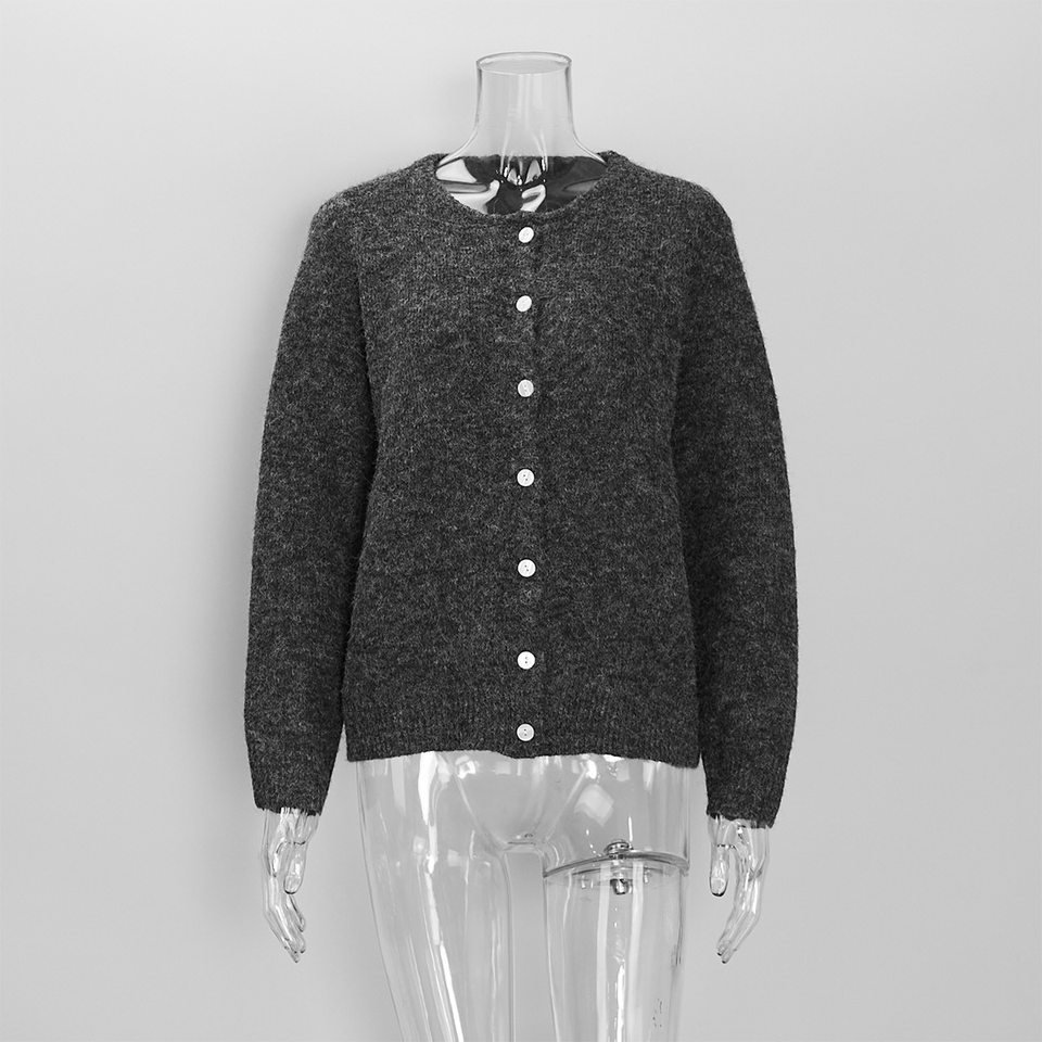 Áo khoác cardigan len nữ cổ tròn dài tay cài một hàng cúc phong cách retro thanh lịch — Màu trắng, Màu xám đậm, Xanh da trời, Xanh lá cây chi tiết 15