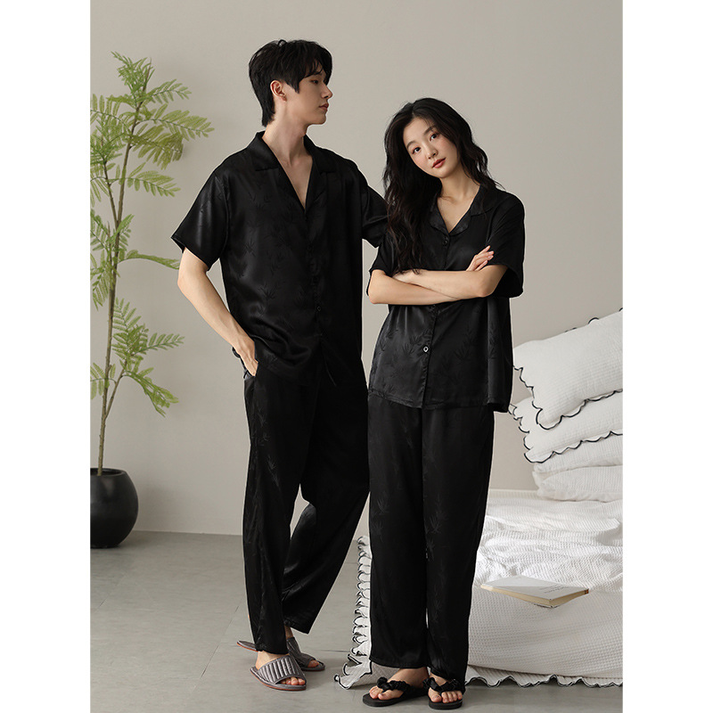 [쿨] 아이스 실크 파자마 여성 여름 새 커플 반팔 바지 가디건 봄 · 여름 실크 같은 홈 옷 남성