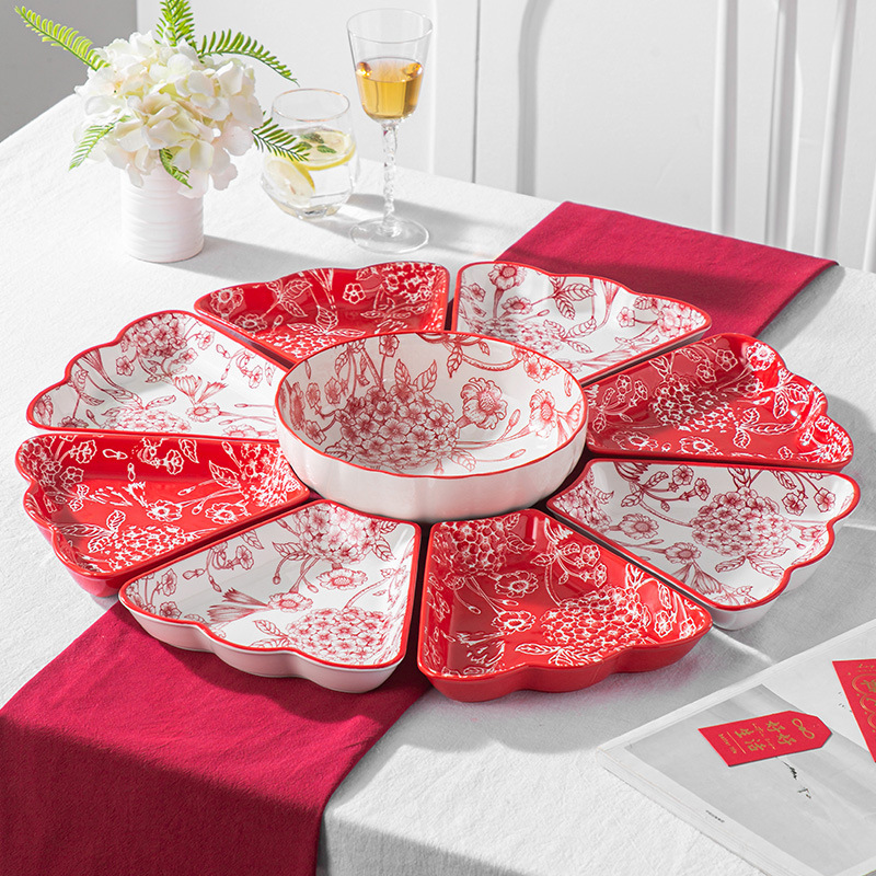 Festive Platter Set New Year's Eve Reunion Plate Household Ceramic Plate Gift Wedding Hot Pot Plate Tableware Set