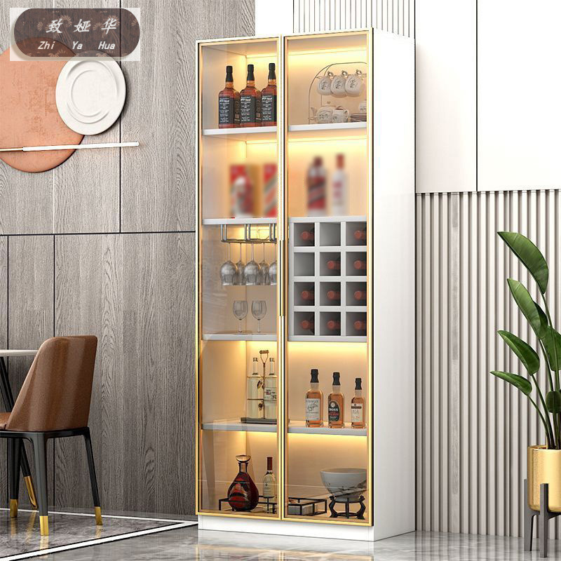 Light Luxury Glass Wine Cabinet Sideboard Home Integrated Side Cabinet Glass Door Display Cabinet Wine Cabinet Wall Storage Cabinet