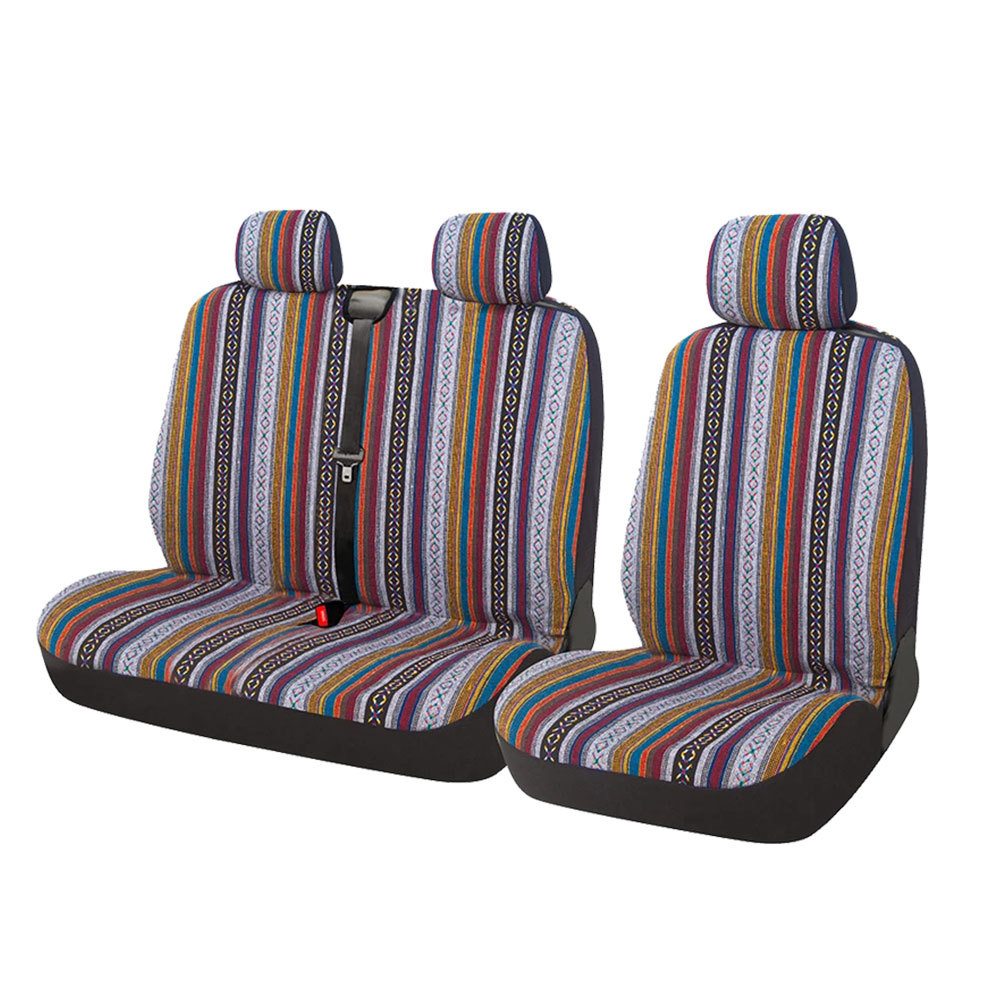 Universal 2+1 Truck Van SUV Universal Striped Fabric Seat Cover Anti-Slip Thickened (Universal seat cover) - black-85116cm