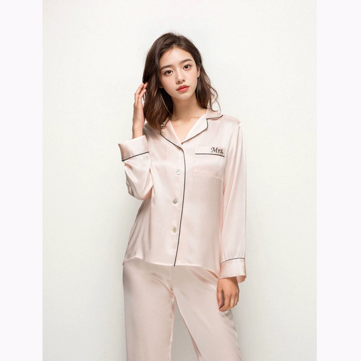 Silk pijama, long-sleeve, trousers, set