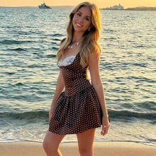 欧美ins风女装2025新款法式气质蕾丝边拼接印花吊带连衣裙