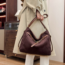 2025高级感女包复古大容量双肩背包仿麂皮质感通勤单肩斜挎托特包