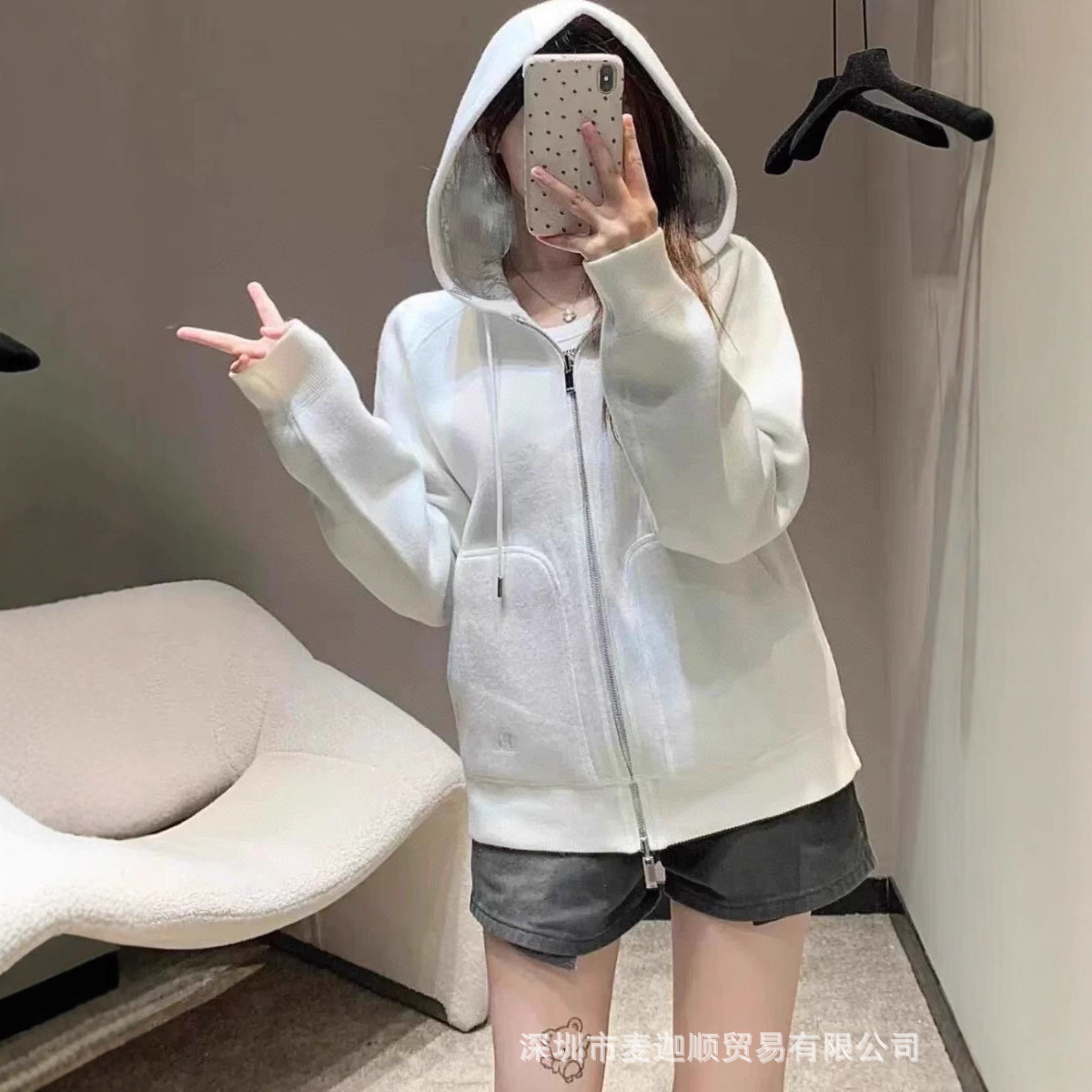 南油女装d家25秋冬新款双面穿连帽羊绒针织开衫毛衣外套男女同款