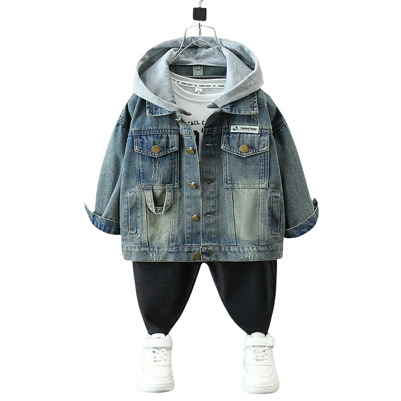 5770 Chaqueta de mezclilla para niños 2025 otoño nuevo estilo de los niños etiquetado chaqueta de mezclilla con capucha chaqueta de bebé estilo de moda