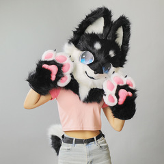 クロスボーダー日本製着ぐるみ人形服犬科獣頭マスク足尻尾ハーフ着用毛皮獣衣装スーツ