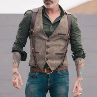 Cross-border Amazon foreign trade autumn new European and American popular men's splicing fashion casual vest factory wholesale