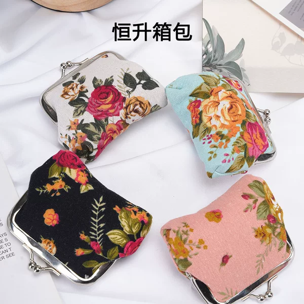 Black Lining, Lined with Fabric, 3inch Rose Flower Mini Coin Purse, Coin Bag, Small Clutch Bag