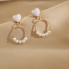 Retro earrings from pearl with tassels, silver needle, European style, wholesale