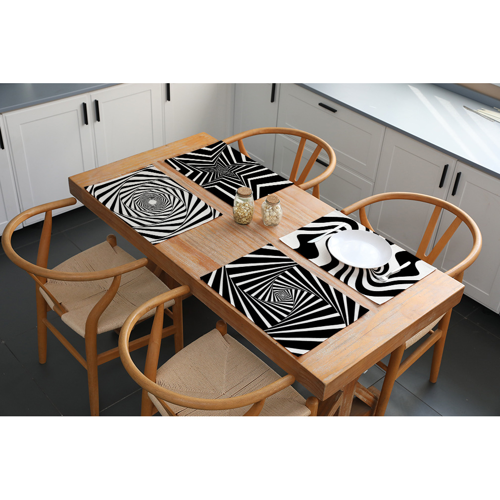 跨境专供 防水亚麻餐垫印花个性来图来样定制 几何系列餐桌垫杯垫