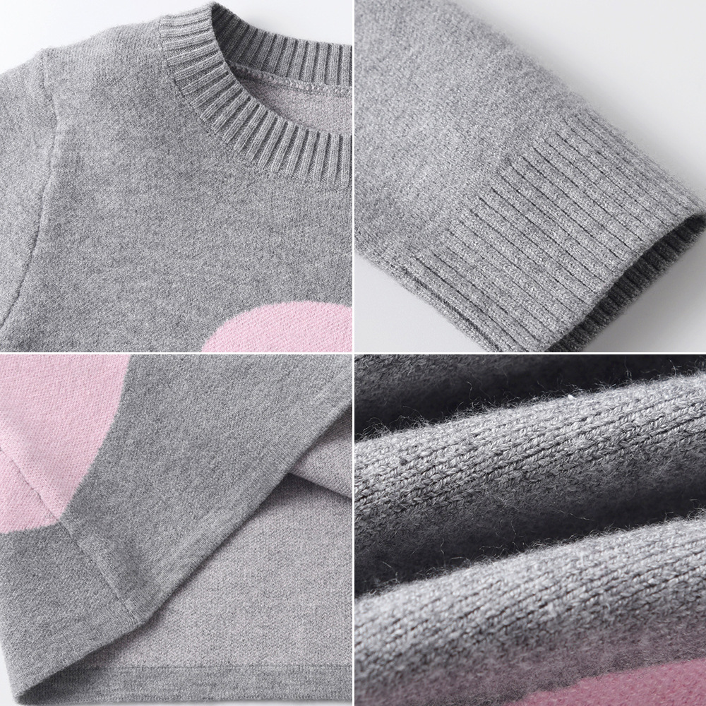 2025 primavera y otoño cuello redondo amor jacquard niña vestido de punto vestido de princesa ropa para niños vestido de suéter para niños grandes y medianos