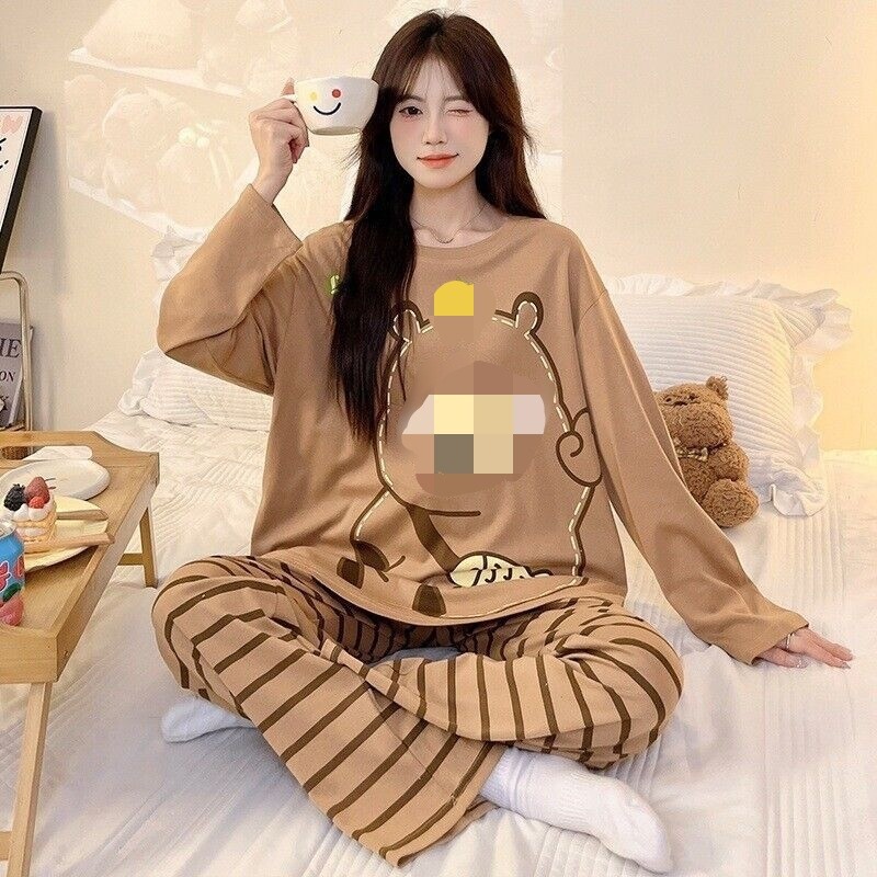 Spring and Autumn Plus-Size Pajamas for Women, Smiley Face, Comfortable Long-Sleeve, Suitable for Wearing Outside, Home Wear Set, Wholesale Spring and Autumn Plus-Size Pajamas for Women, Smiley Face, Comfortable Long-Sleeve, Suitable for Wearing Outside, Home Wear Set, Wholesale