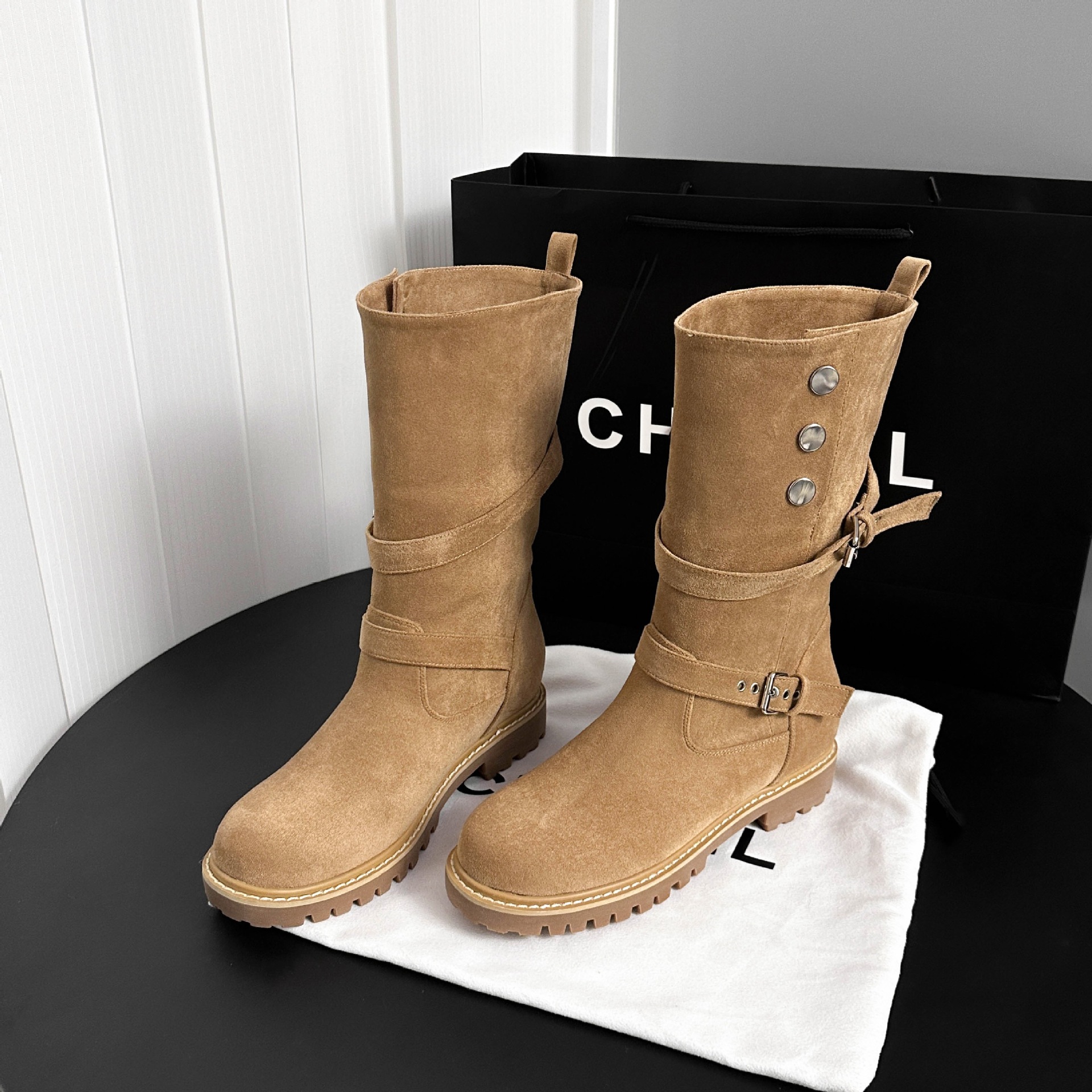 Botines Vaqueros para Mujer de 7 cm, Terciopelo con Hebilla y Suela Gruesa para Otoño e Invierno