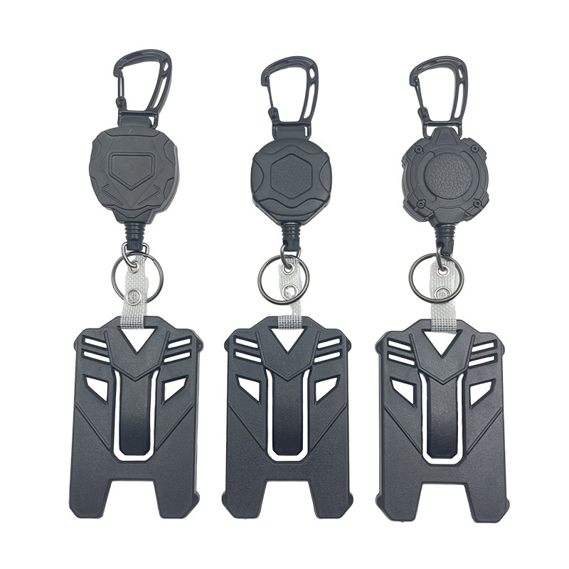 Cross-Border Black Outdoor Mountaineering Easy-Pull Buckle Heavy-Duty Mecha Telescopic Buckle Tactical Id Card Easy-Pull Buckle Keychain