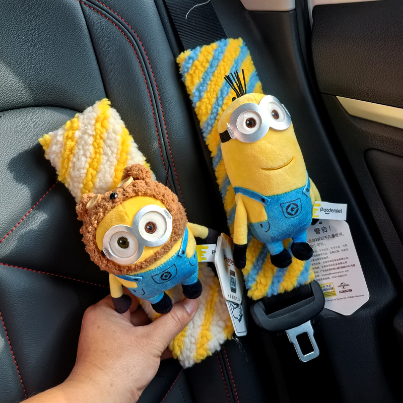 Car Seatbelt Shoulder Pad Minion Plush Toy Car Seatbelt Shoulder Pad Tim Bear Doll New Car Gift